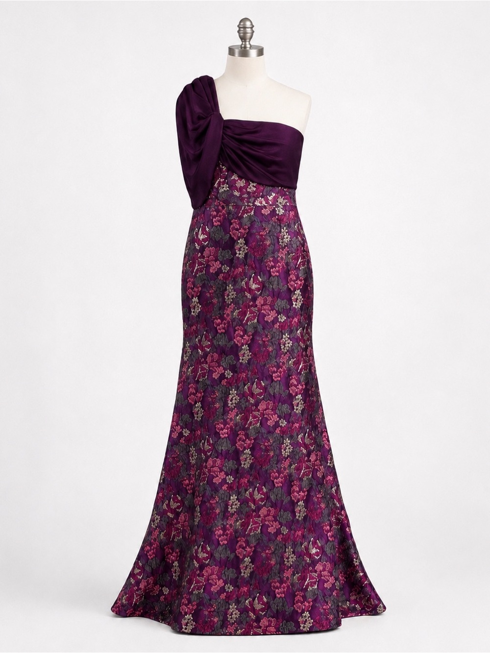 THEIA One Shoulder Metallic Floral Jacquard Mermaid Gown Purple Size 4